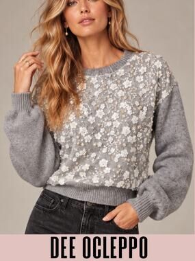 Dee Ocleppo sweater floral overlay pullover embellished sequins beaded Large